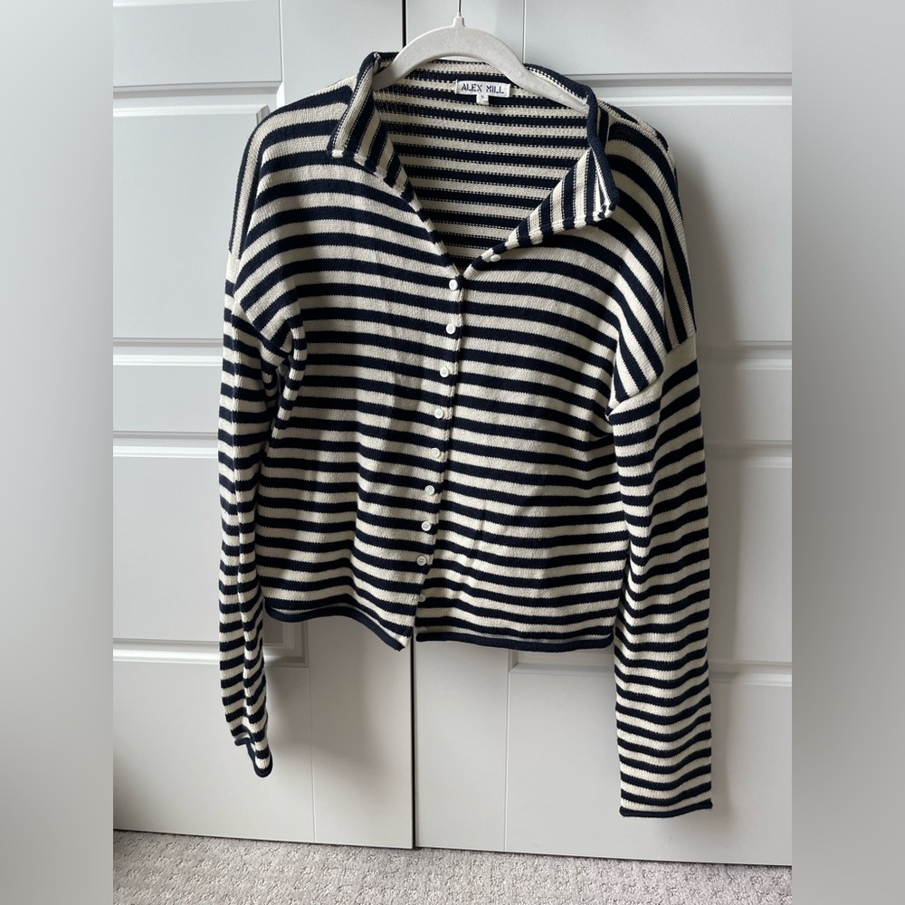 Alex Mill Navy and Cream Striped Cardigan